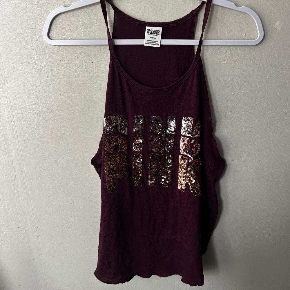 PINK Victoria's Secret Burgundy Sequin Tank Top